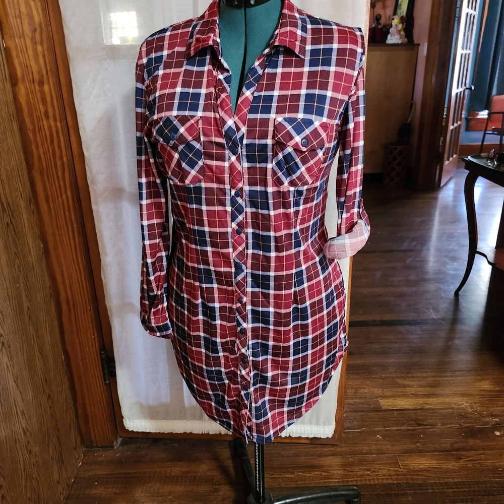 White Mark Red and Blue Plaid Tunic